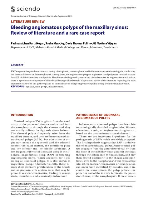 Bleeding Angiomatous Polyps Of The Maxillary Sinus Review Of