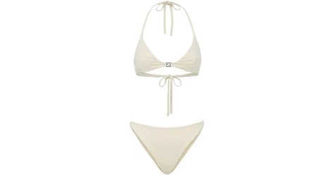 Fendi Bikini Triangolo Shiny Lycra In White Lyst UK