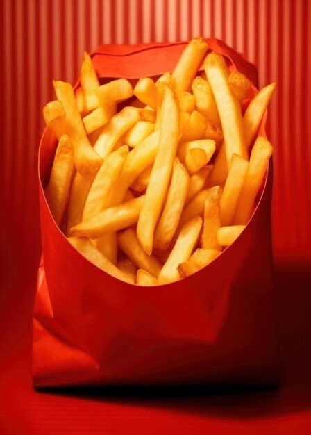 Premium Photo Fries Inside A Red Bag On Red Background