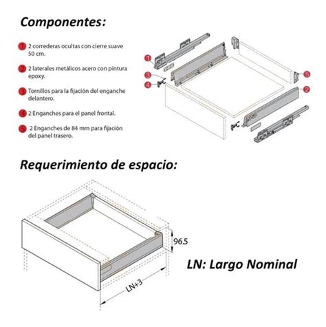 Corredera Lateral Oculta C Suave Cajón 86 X 500 Mm Chapa Bl HERRAJES