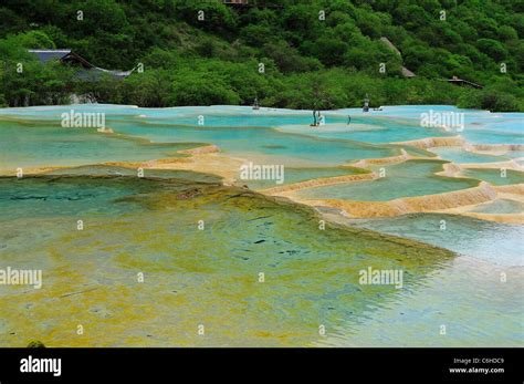 Travertine terrace pools at Huanglong Nature Reserve, an UNESCO World ...