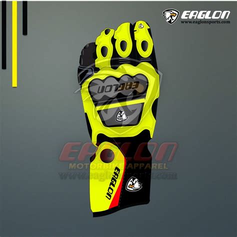 Yellow Fluro And Black Metal Pro Leather Race Gloves Eaglon Sports