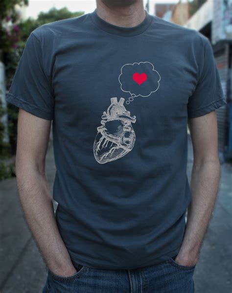 Mens Heart Thinking Heart T Shirt American Apparel Asphalt Etsy