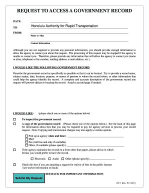 Fillable Online Request To Access A Government Record Oip F Form