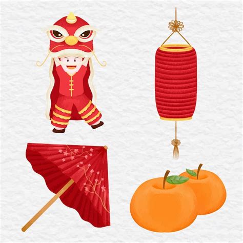 Premium Vector Watercolor Cute Chinese New Year Element Collection Set