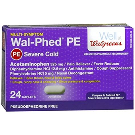 Walgreens Wal Phed PE Severe Cold Caplets 24 Count Health Beauty