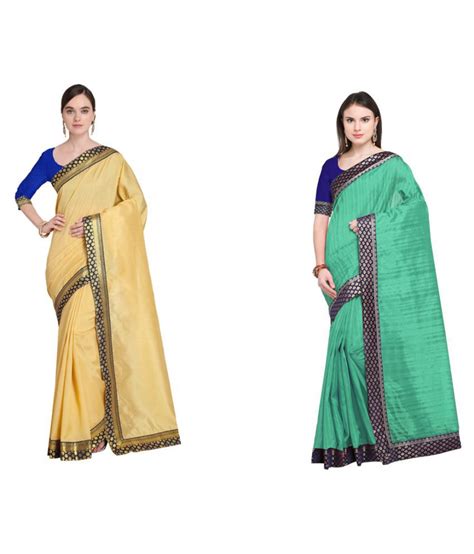 Saadhvi Beige Green Bhagalpuri Silk Saree Combos Buy Saadhvi Beige