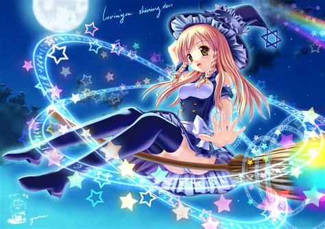 Blonde Hair Braids Dress Hat Kirisame Marisa Long Hair Magic Moon Night