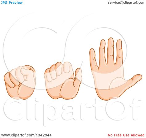 Clipart Of A Caucasian Hand Shown In Fist Partially Closed And Open