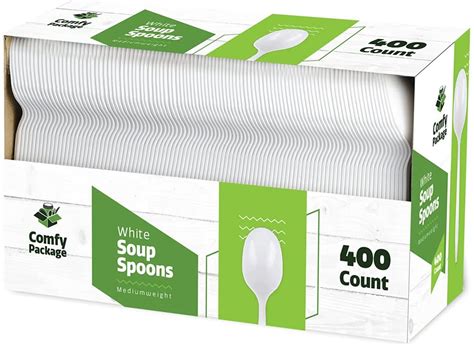 Amazon 400 Light Weight White Disposable Plastic Soup Spoons