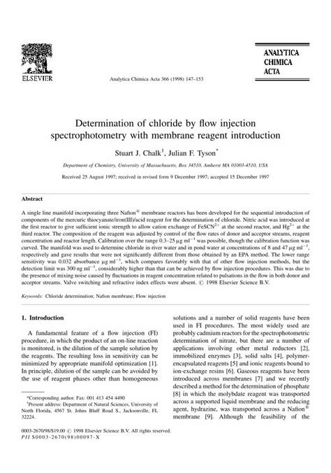 Pdf Determination Of Chloride By Flow Injection Spectrophotometry