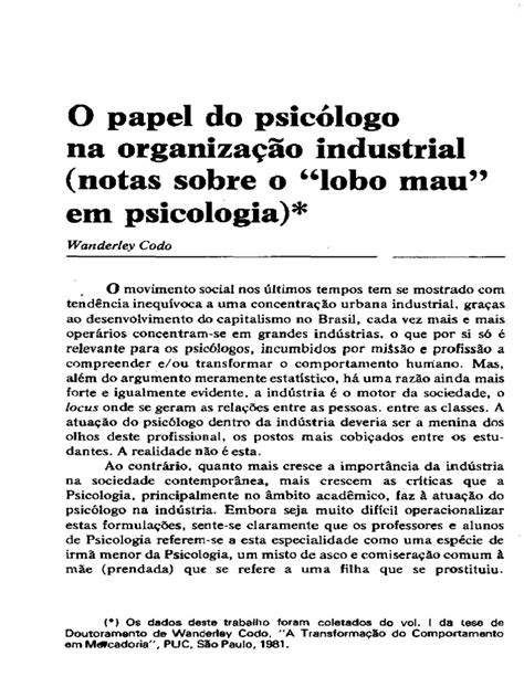 Texto 02 O Papel Do Psicólogo Na Organização Industrial Pdf