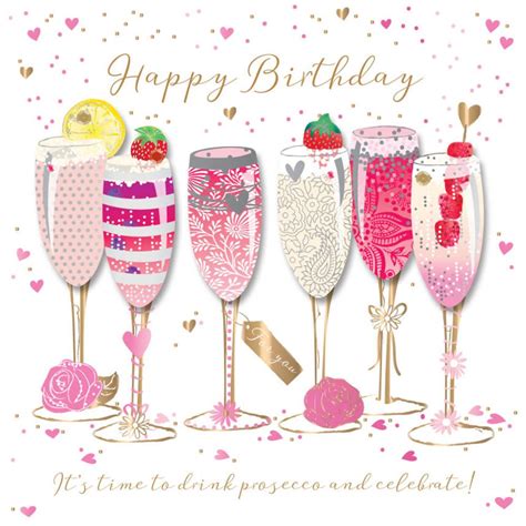 Happy Birthday Prosecco Handmade Embellished Greeting Card Cards