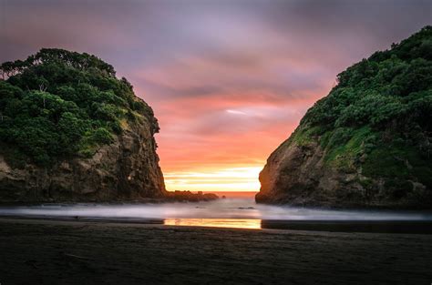 Wallpaper Sunlight Trees Landscape Sunset Sea Bay Rock Nature