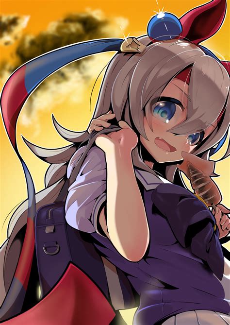 Safebooru 1girl Absurdres Bag Blue Eyes Clouds Commentary Request Ear