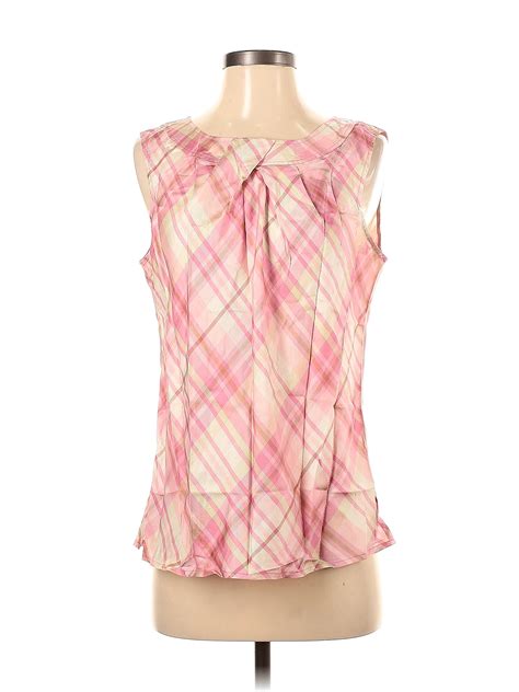 Talbots 100 Silk Plaid Multi Color Pink Sleeveless Silk Top Size S