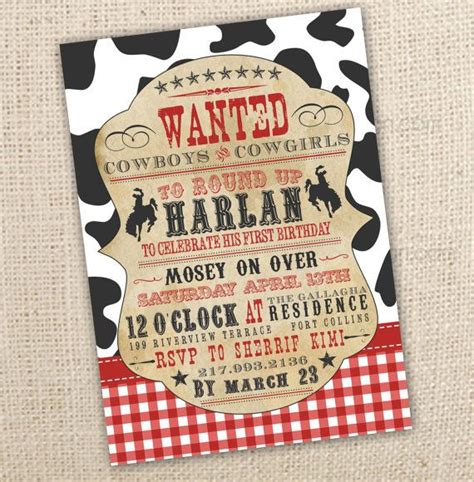 Editable Cowboy Themed Western Birthday Invitation Digital Etsy