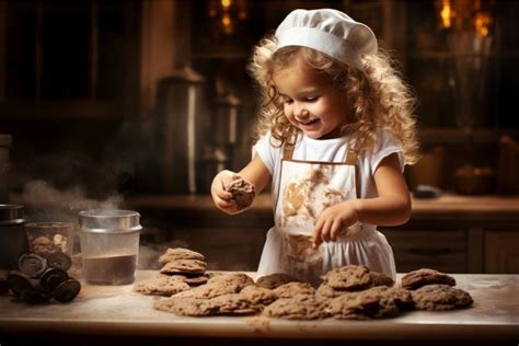 Cheerful Little girl baking cookies. Generate Ai