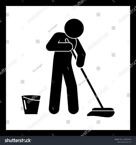 Cleaning Icon Janitor Washes Floor Stick Stock Vector Royalty Free