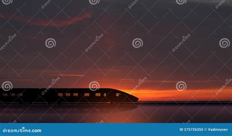 High Speed Train Silhouette in Motion at Sunset. Fast Moving Modern ...