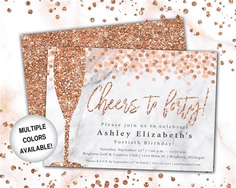 Cheers To 40 Invitation Rose Gold Champagne 40th Birthday Invitation