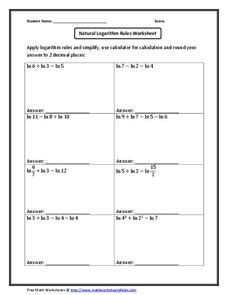 Natural Logarithm Rules Worksheet for 9th - 11th Grade | Lesson Planet ...