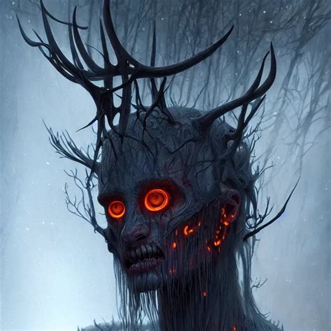 Translucent Wendigo With Flaming Eyes Veiled In Mist Stable Diffusion