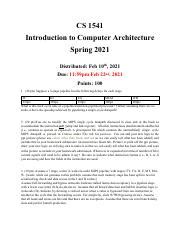 Hw Pdf Cs Introduction To Computer Architecture Spring