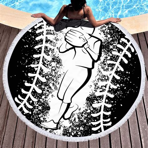 Swimming Round Softball Beach Towel Ultra Light Blue Bath Towel