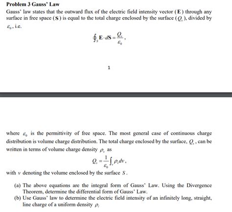 Solved Problem 3 Gauss Law Gauss Law States That The