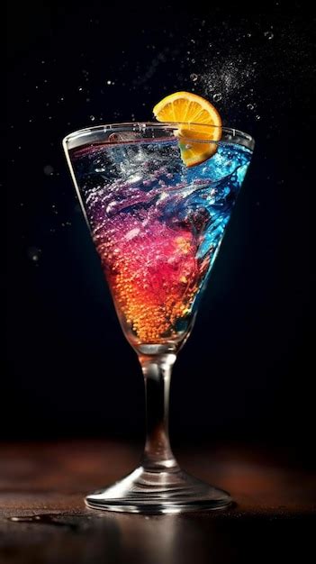 Premium Photo A Colorful Cocktail With A Slice Of Orange On It