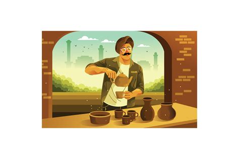 Indian Man Making Masala Chai Tea Illustration By Ianmikraz Studio