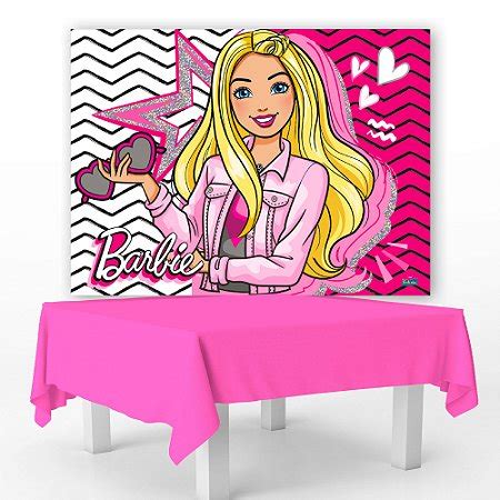 Kit festa Barbie Decoração Aniversá Toalha Rosa Painel TNT