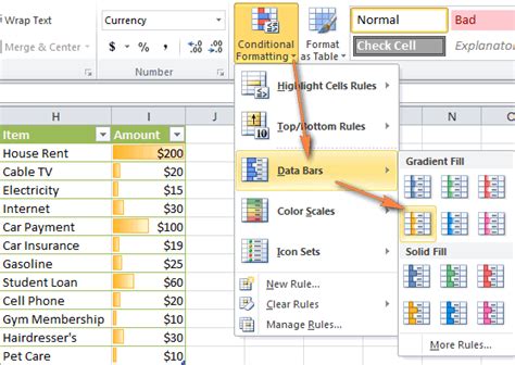 Excel conditional formatting Icon Sets, Data Bars and Color Scales