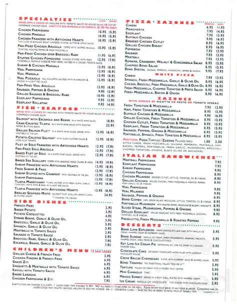 Bensi menu in Hasbrouck Heights, New Jersey, USA