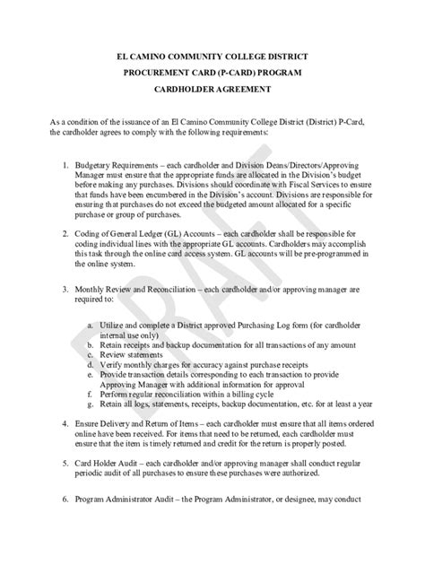 Fillable Online Cardholder Agreement El Camino College Fax Email