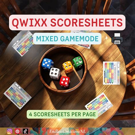 Printable Qwixx Mix Dice Game Scoresheet Bundle Qwixx Score Sheets