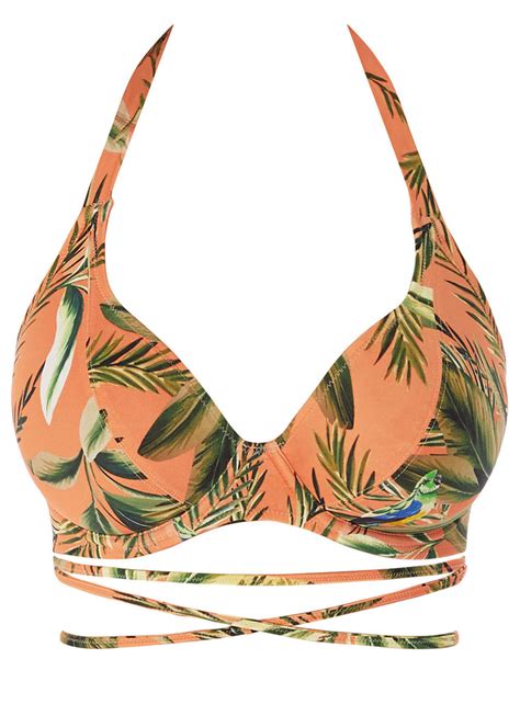 Birds In Paradise Banded Halter Bikini Top Cantaloupe Leia Lingerie