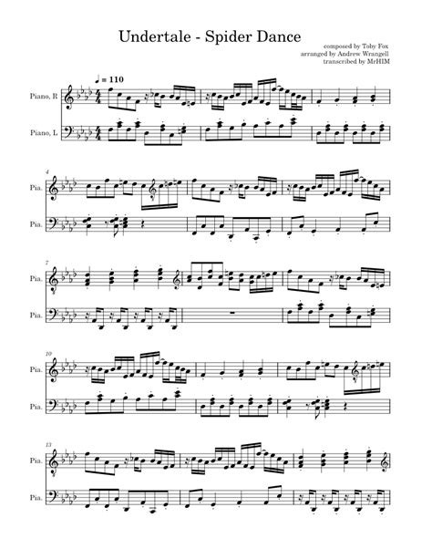 Undertale Spider Dance Toby Fox Sheet Music For Piano Solo