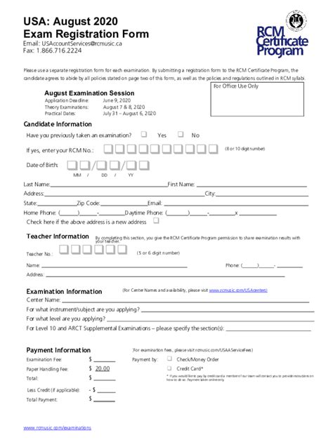 Fillable Online By Submitting A Registration Form To The Rcm