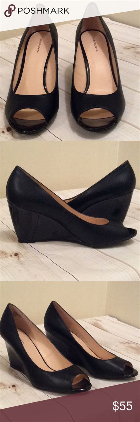 Beautiful black peep toe wedges | Black peep toe wedges, Peep toe, Peep ...