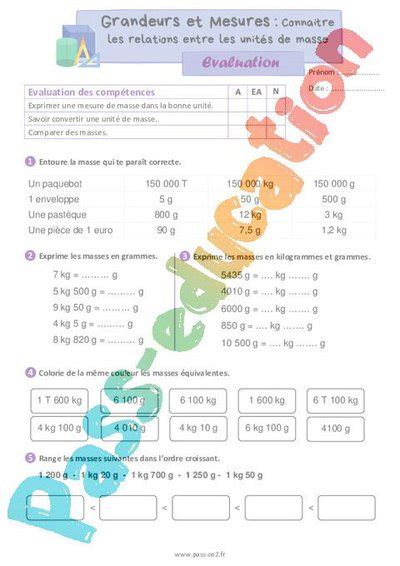 Connaitre Les Relations Entre Les Unit S De Masse Valuation De