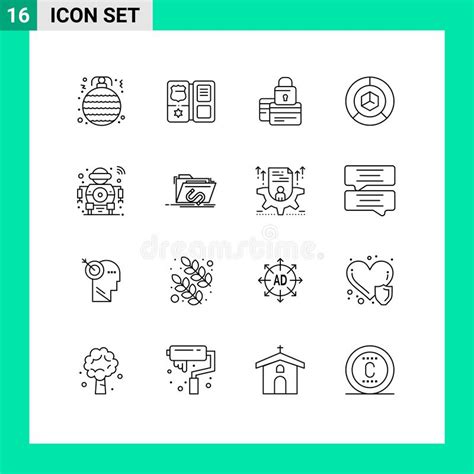 Set Of 16 Vector Outlines On Grid For Logistic Delivery Banking