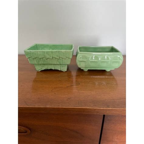 Mid Century Modern Green Ceramic Planters - a Pair | Chairish