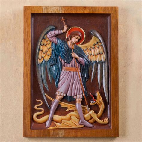 Unicef Market St Michael And Dragon Religious Wall Art Cedar Wood