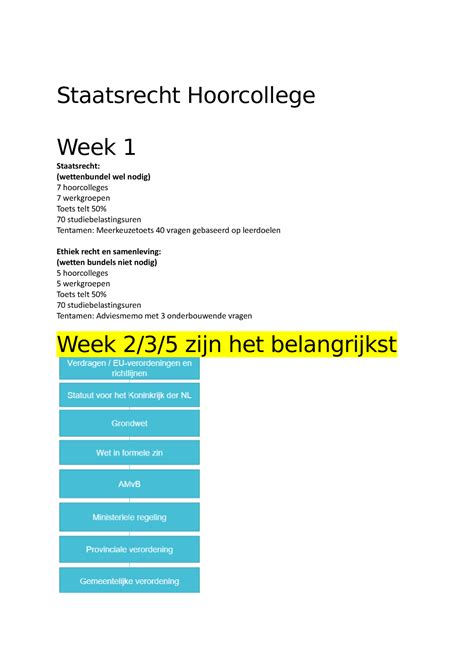 Staatsrecht Alle Info HBO Jaar 1 Staatsrecht Hoorcollege Week 1