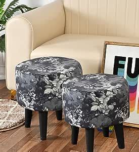 HOMEBUK Ottoman For Living Room Set Of 2 Printed Stool Pouffes Pouf For