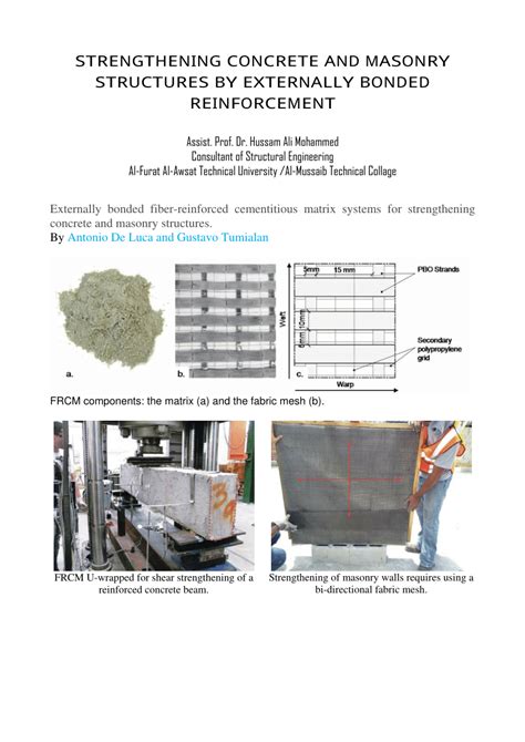 Pdf Strengthening Concrete And Masonry Structures By Externally Bonded Reinforcement