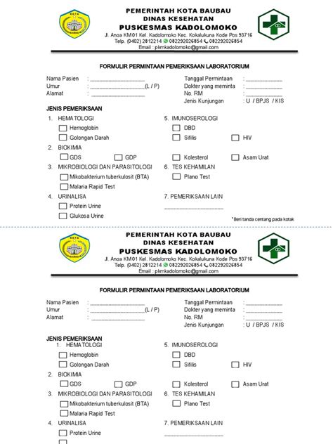 Form Permintaan Pemeriksaan Lab Pdf