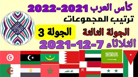 ترتيب مجموعات كأس العرب بعد إنتهاء مباريات اليوم الثلاثاء 7 12 2021 من